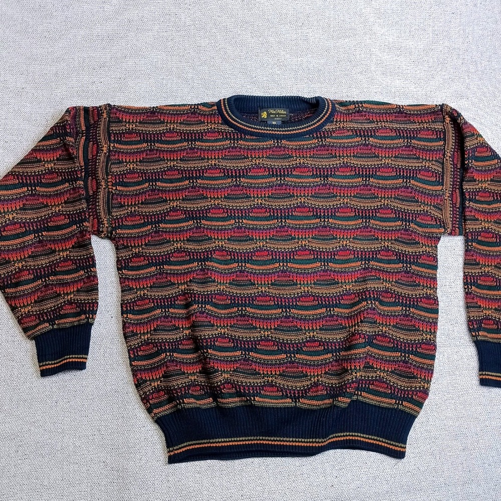 MacMillan 3D Textured Knit Sweater Mens Medium Multi Color Excellent Vintage